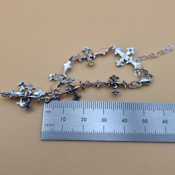 7 + 1.5 Inch Sterling Silver Unique Crosses Religious Bracelet B577 - Picture 5 of 6